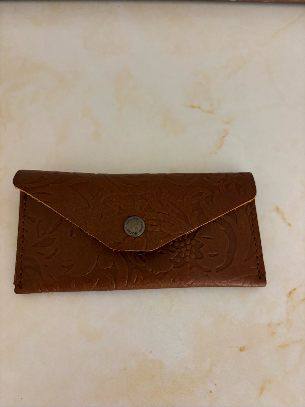 Brown Embossed Leather Envelope Wallet